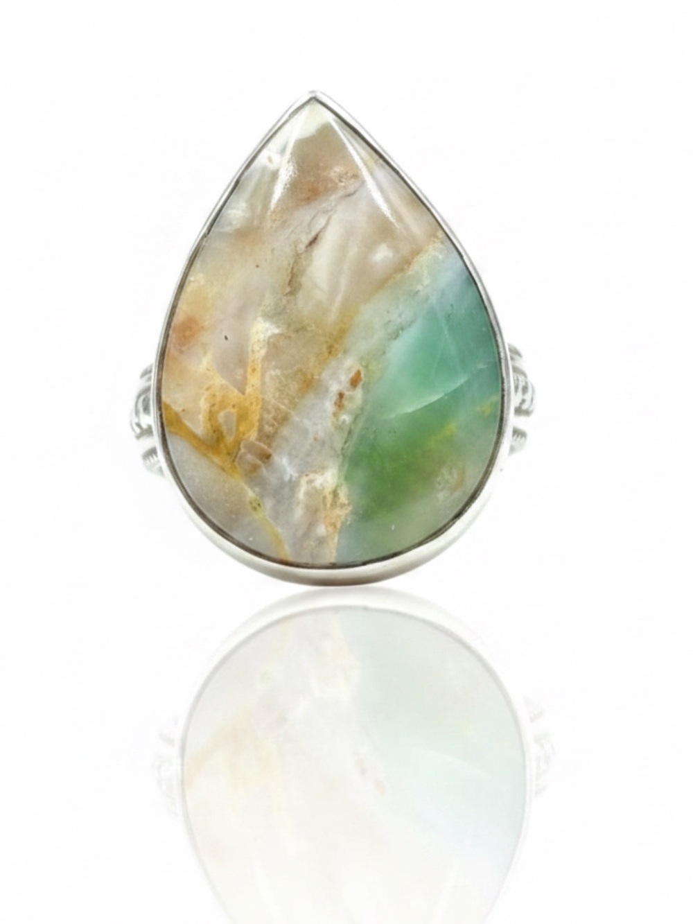 Vintage Signed Opalized Petrified Wood Statement Ring Size 7.75 XRF 98.3%